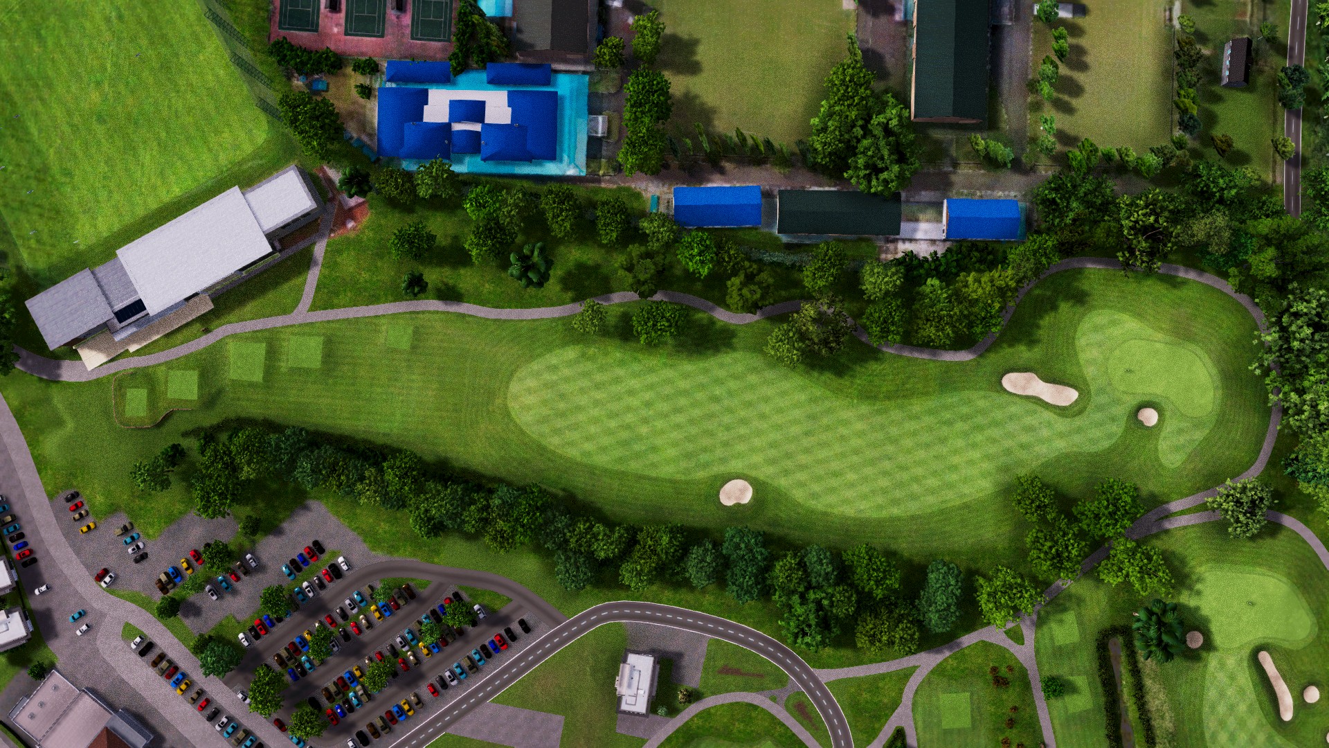 Hole 1 at Suvarna Jakarta GC: Red and Blue